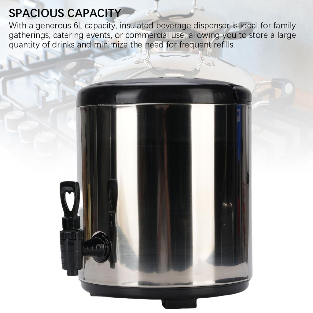 Ведро-диспенсер для молочного чая 6 л Портативный изолированный диспенсер для напитков Легкая очистка Длительная изоляция для молочного чая для сока