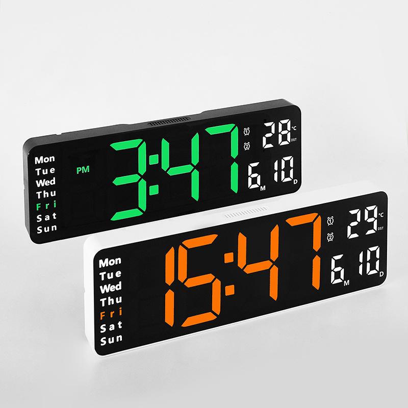 13" Large Display Digital Clock, 2-in-1 Tabletop & Wall Mount, Temperature, Day of Week, Multiple Alarms, Minimalist Living Room Clock, 6629