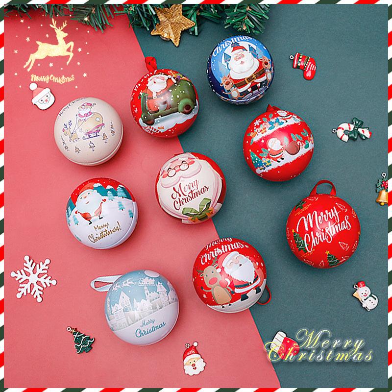 10pcs 7cm Christmas Ball Candy Box Christmas Tree Pendant Tinplate Children Spherical Gift Iron Box New Year Decoration Xmas Eve