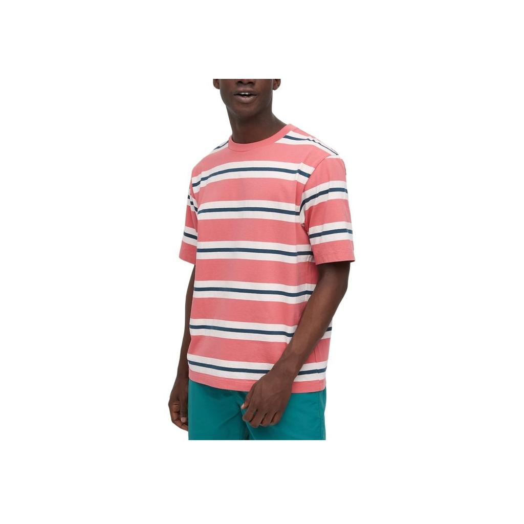 Uniqlo Мужская футболка в полоску Color Block с круглым вырезом и коротким рукавом Розовый 457931-12