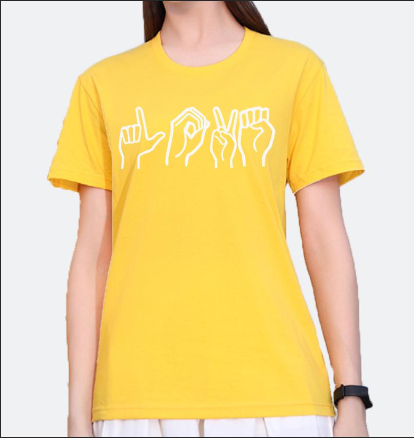 Polyester 100% Europe and United States Large Size LOVE Sign Language Pattern Printed Valentine's Day Short-sleeved T-shirt Blouse