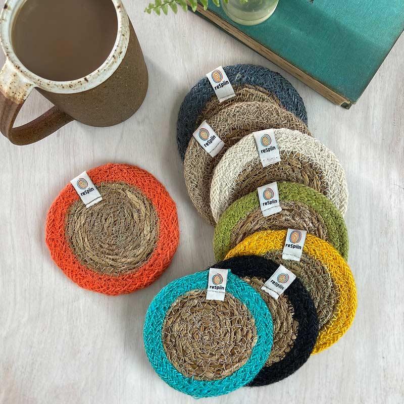 Подставка под стакан из морской травы и джута - белая