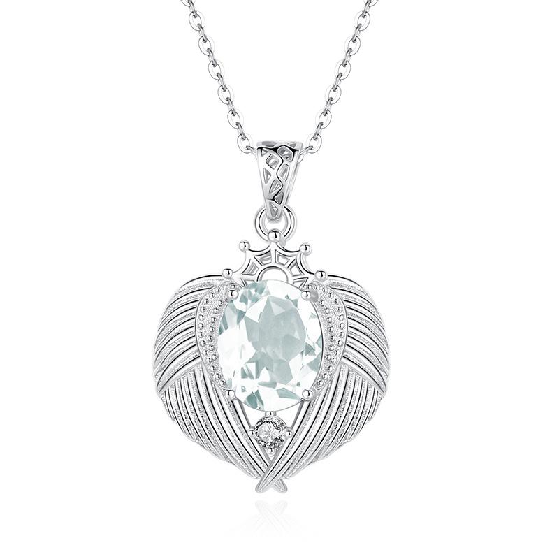 Natural Color Treasure Crystal Stone Angel Wings Pendant S925 Sterling Silver Necklace Women's Premium Clavicle Chain