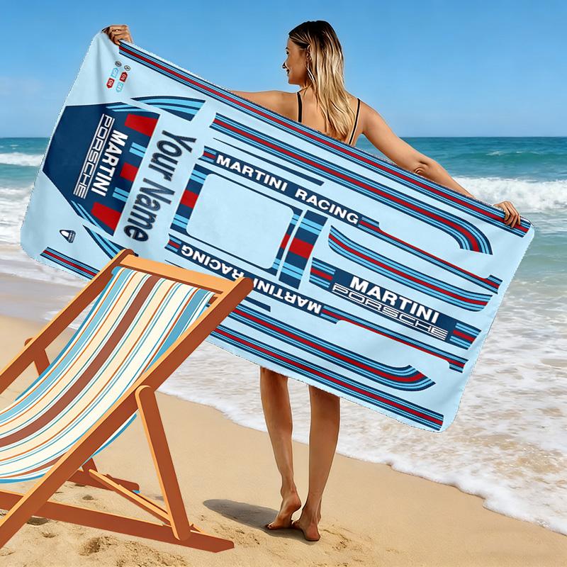 Custom Name Martini Racing Print Beach Towel, Large Soft Quick Dry Towel for Beach Camping Swimming -HE230