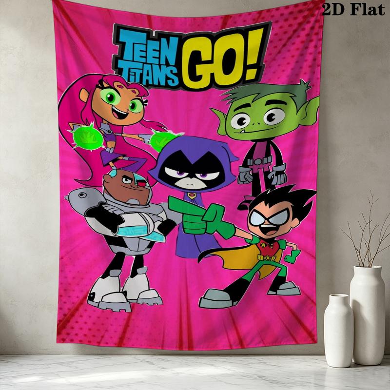 Teen Titans Wall Tapestry Aesthetic Wall Hanging Printed Fabric Blanket Decorative Tapestries For Bedroom Living Room Home Decor
