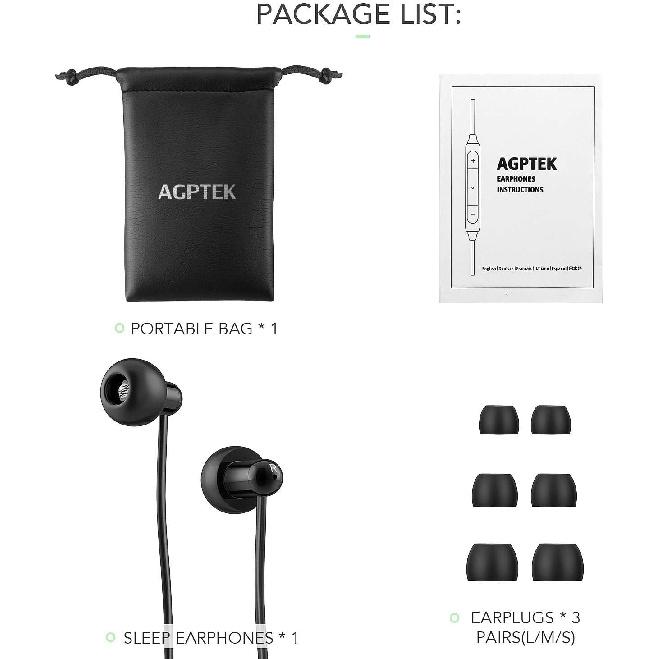 AGPTEK Sleep Earbuds, in-Ear Earphones for Sleeping with 3 Sizes Ultra-Light Soft Silicone, Noise Isolating Headphone Perfect for Sleeping, Insomnia,