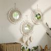 Bohemian Wall Hangings Mirrored with Macrames Woven Fringed Tassels Leaf Pendants Handmade Decorative Makeup Mirrored