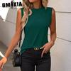 Летняя однотонная свободная футболка без рукавов с круглым вырезом, жилет для женщин
