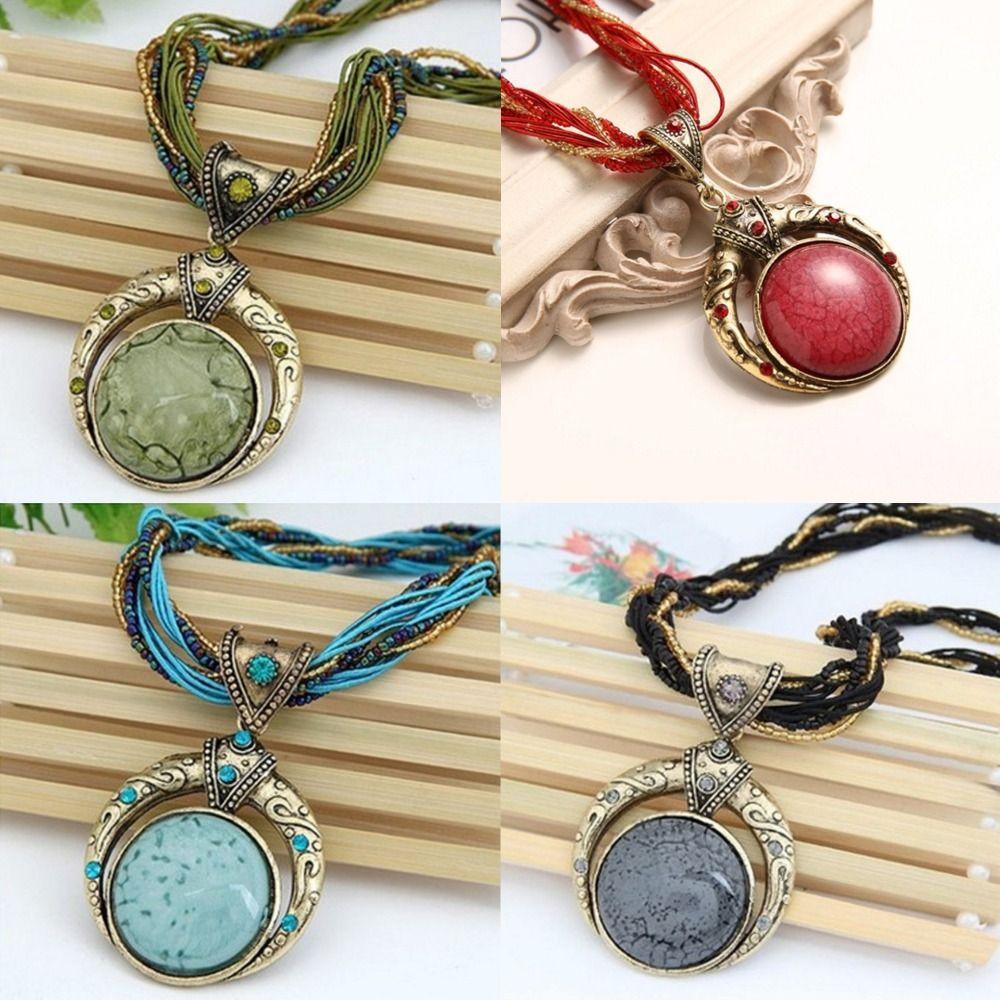 Vintage Bohemian Necklace Alloy Round Pendant Necklace New Pendant Necklace