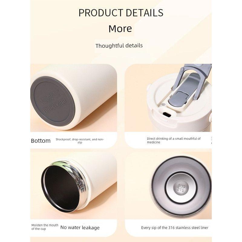 New Stainless Steel Thermos Cup for Women, High-Looking, Large-Capacity, Car-Mounted, Portable Outdoor Student Water Cup with Handle and Straw
