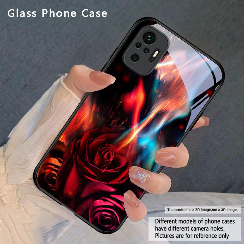 Яркая Пламенная Роза Для Redmi Note 8 9 9S 12S 10 Pro 11 12 13 Pro+ 14 Pro K60 Ultra 13C 14C A3 12 13 Черный Стеклянный Чехол для Телефона