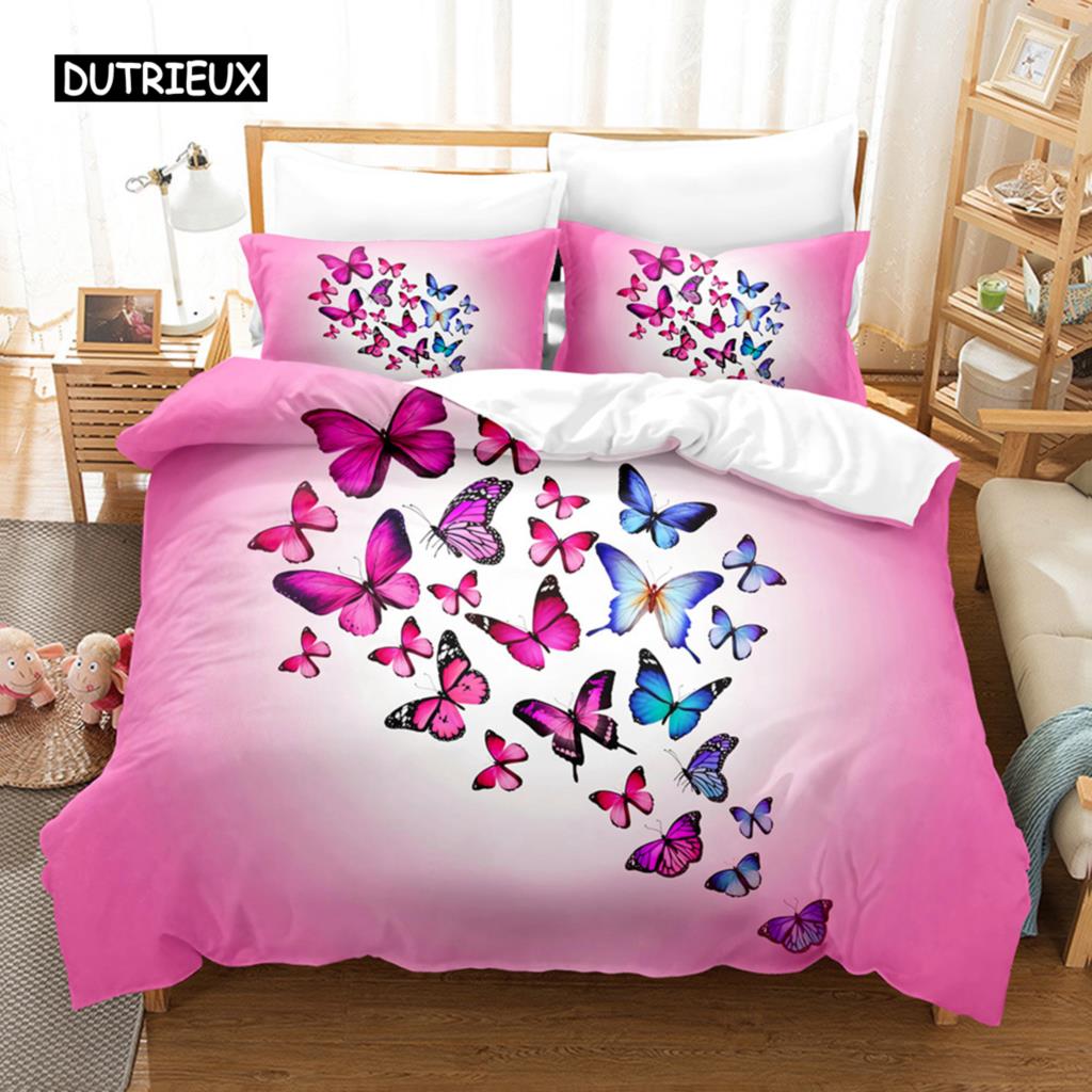 Butterfly Duvet Cover Set Microfiber Flying Golden Butterfly Printed Bedding Set Dreamy Night Butterfly Double Queen King Size