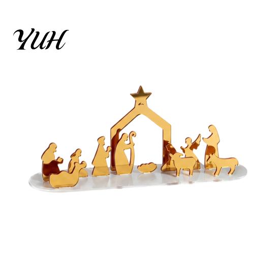 Acrylic Holiday Ornaments Christmas Ornament, Mirrored Golden Silhouette Scene, Decorative Seasonal Home Decor Desktop Display for Living Room