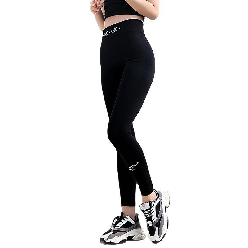 Sports thin high elastic modal leggings women's small feet waist print yoga pants black wear high waist thin