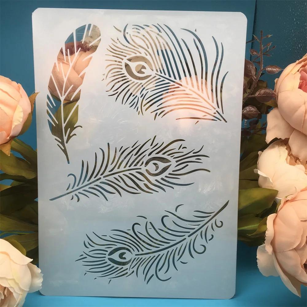 29*21cm A4 Peacock Feather DIY Craft Layering Stencils Painting Scrapbooking Stamping Embossing Album Paper Card Template