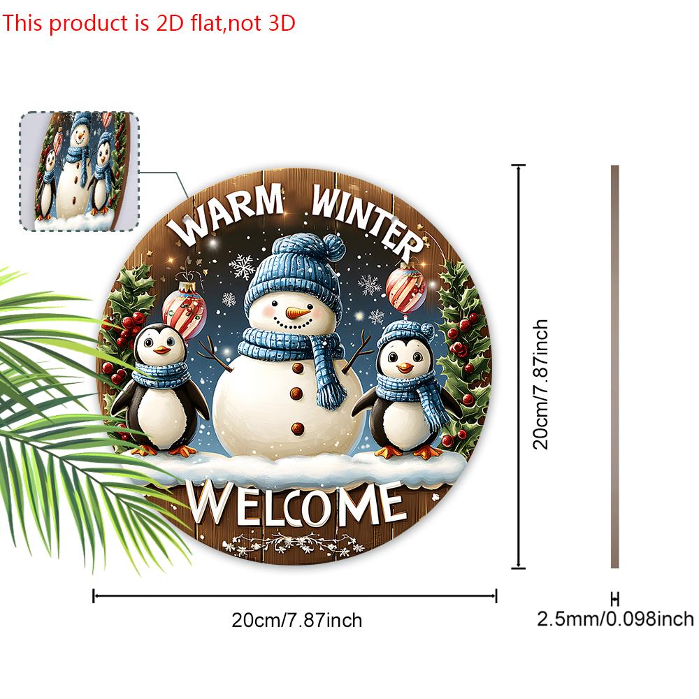 Милая деревянная рождественская табличка «Зимняя сказка» с узором снеговика и пингвина - Табличка «Навидад» для декора на входную дверь, для подвешивания на стену - Идеальный рождественский подарок
