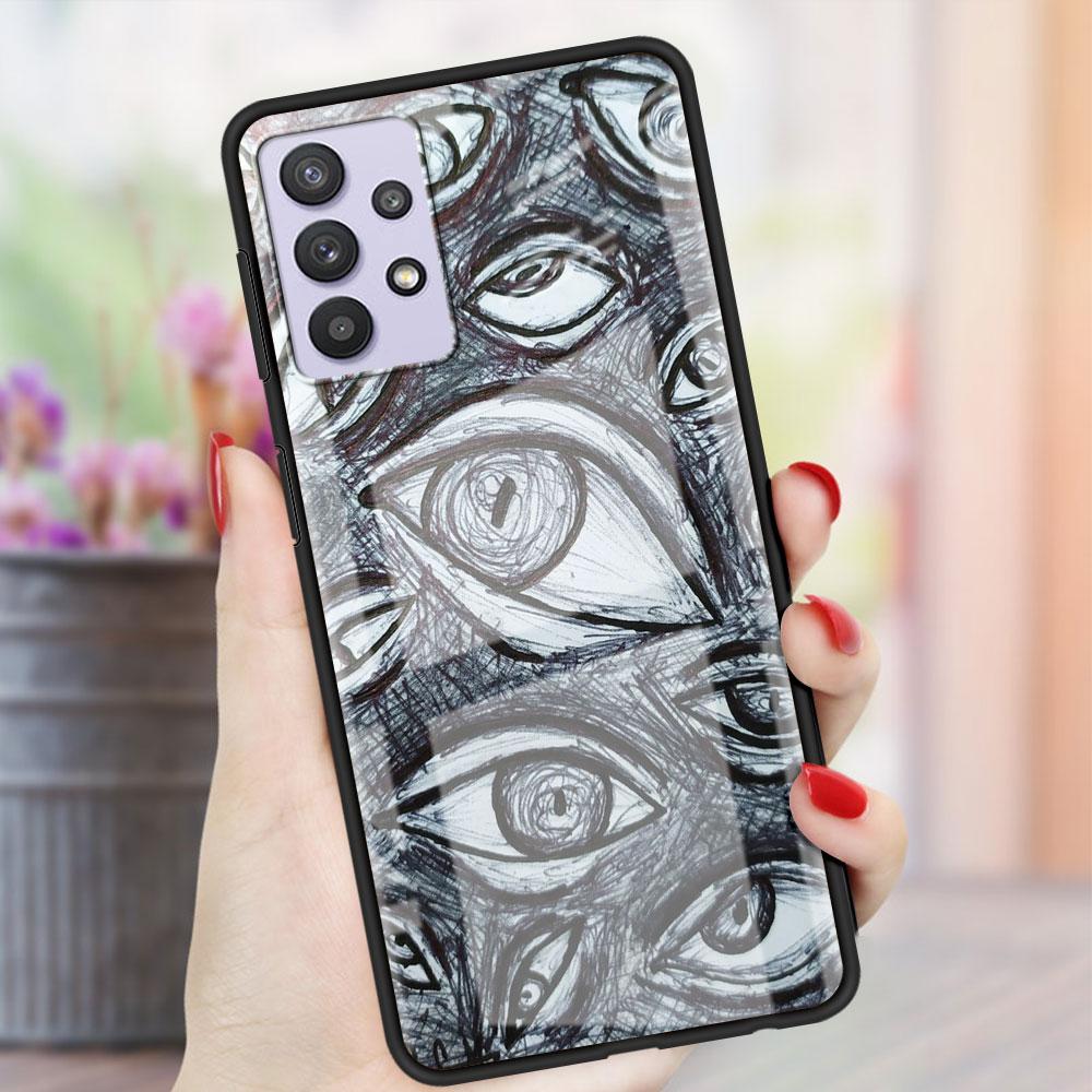 Стеклянный чехол со страшным лицом и глазами, смайликом для Samsung Galaxy A52 A71 A50 A51 A70 A21s A31 A72 A10 A12 A30 A22 5G, чехол для телефона