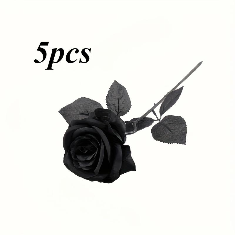 Artificial Black Roses Fake Flowers, Long Stem, with No Container, for Halloween, Home Decor, Wedding Party, Tabletop