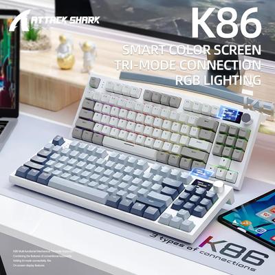 K86 Беспроводная механическая клавиатура с возможностью горячей замены Bluetooth/2,4g с экраном дисплея и поворотной кнопкой громкости для игр и работы