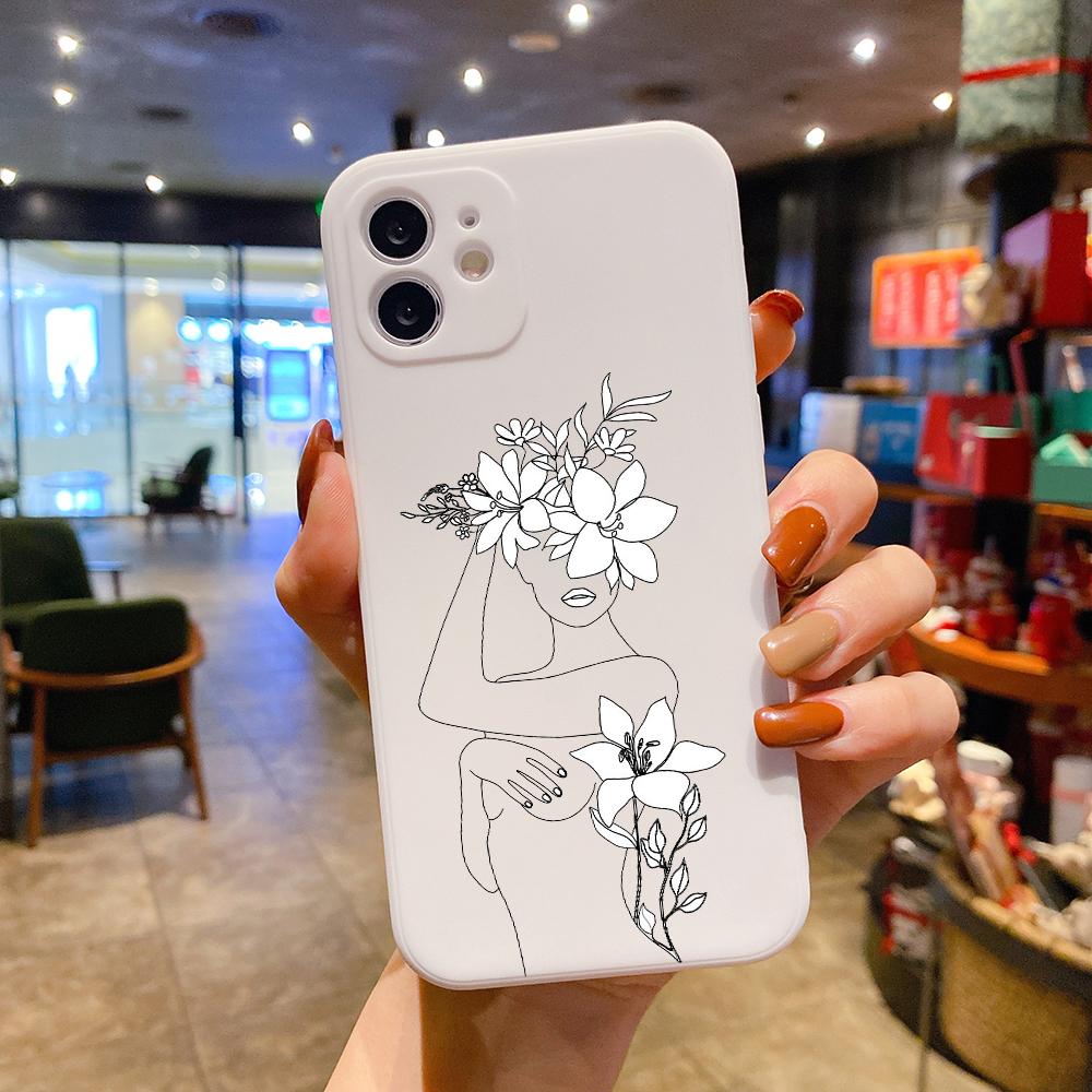 Чехол для телефона из жидкого силикона Sexy Art Girl Line Flower для iPhone 14 11 12 13 Pro Max Mini X XS XR 7 8 Plus SE