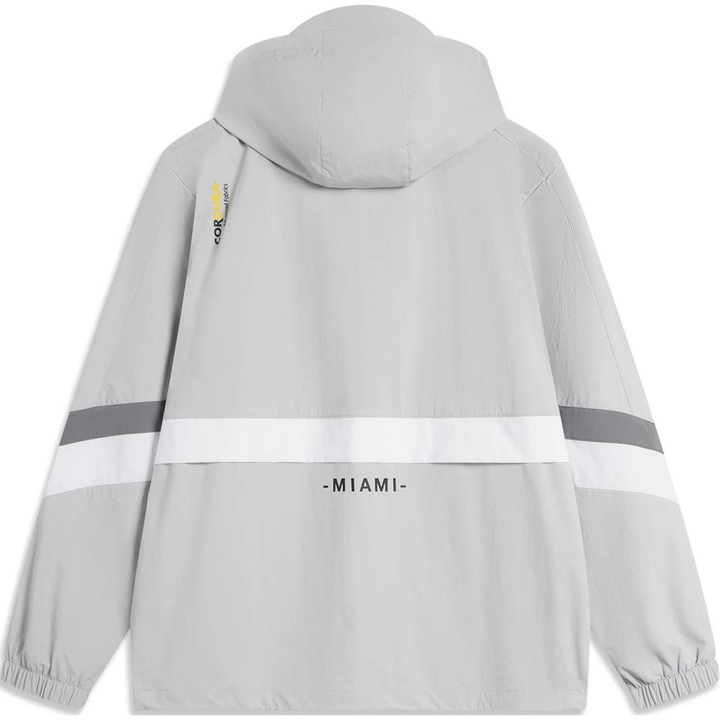 Li Ning Wade Series Color Block Letter Zipper Hooded Loose Sports Windbreaker Men Outerwear Mist-Gray AFDU397-2