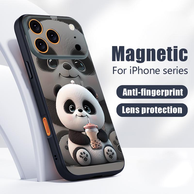 Чехол-панда с молочным чаем Для iPhone 17 Pro Max Магнитный Для Magsafe Покрытие с ощущением кожи Для iPhone 16 15 14 13 Pro Max
