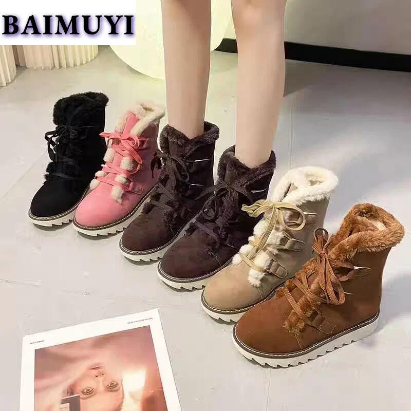 Fur Flats Platform Women Snow Ankle Boots Suede Shoes 2025 Trend Casual Walking Short Plush Chelsea Boots Winter New Mujer Botas