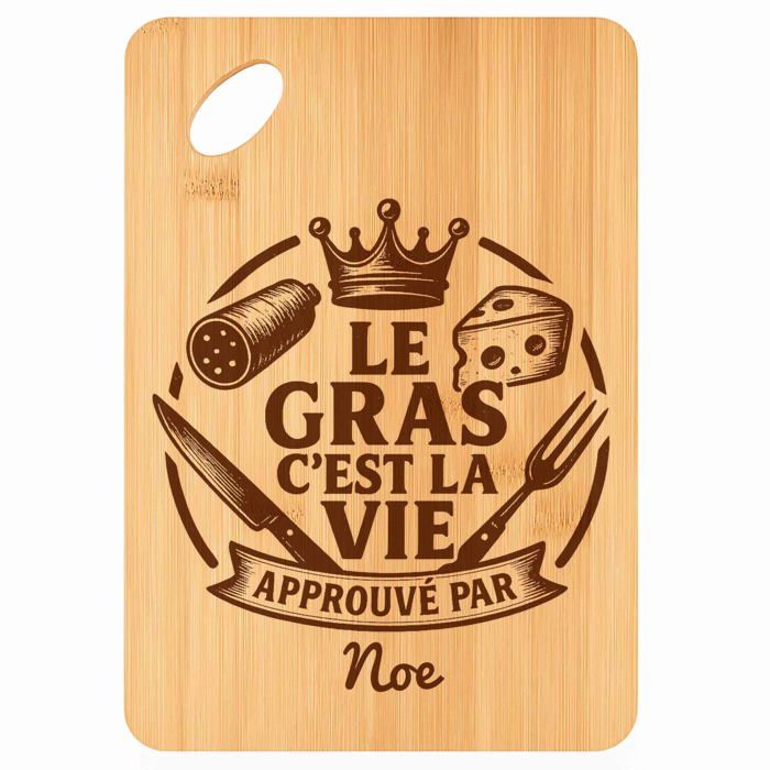 Planche à découper / Plateau apéro - PLANETEE - Noe Gras c'est la Vie - Bambou - 30x20x1 cm - Trou Ø24 mm