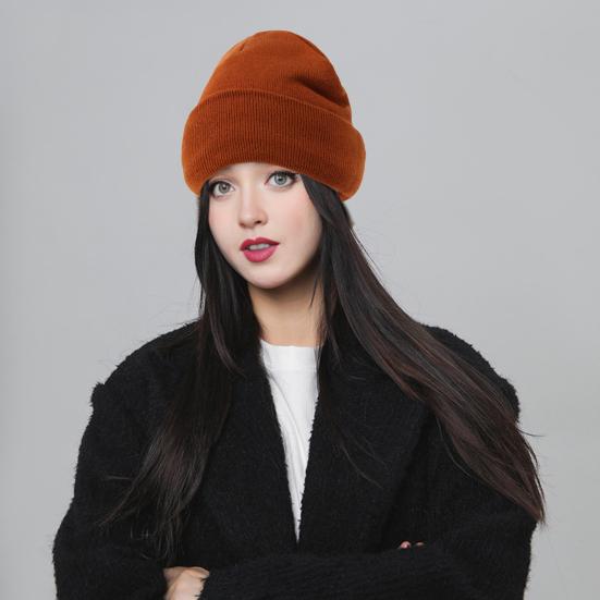 Зимняя унисекс вязаная шапка эластичная с отворотами утолщенная однотонная защита ушей теплая