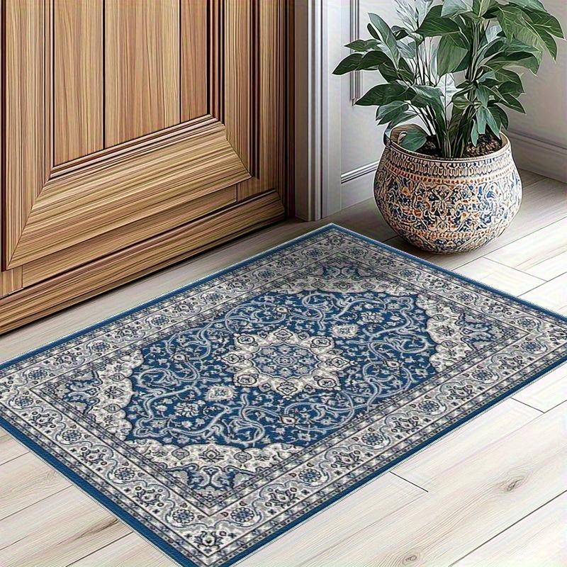Vintage Persian Area Rug Blue Mandala Print Carpet Non-slip Floor Mat for Entrance Living Room Bedroom Home Decor