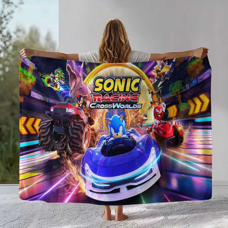 Ретро Мультяшное Игровое Фланелевое Одеяло S-Sonic, Ультра Мягкое Теплое Плюшевое Покрывало для Дома, Спальни, Кровати, Дивана, Походного Пикника, Подарок