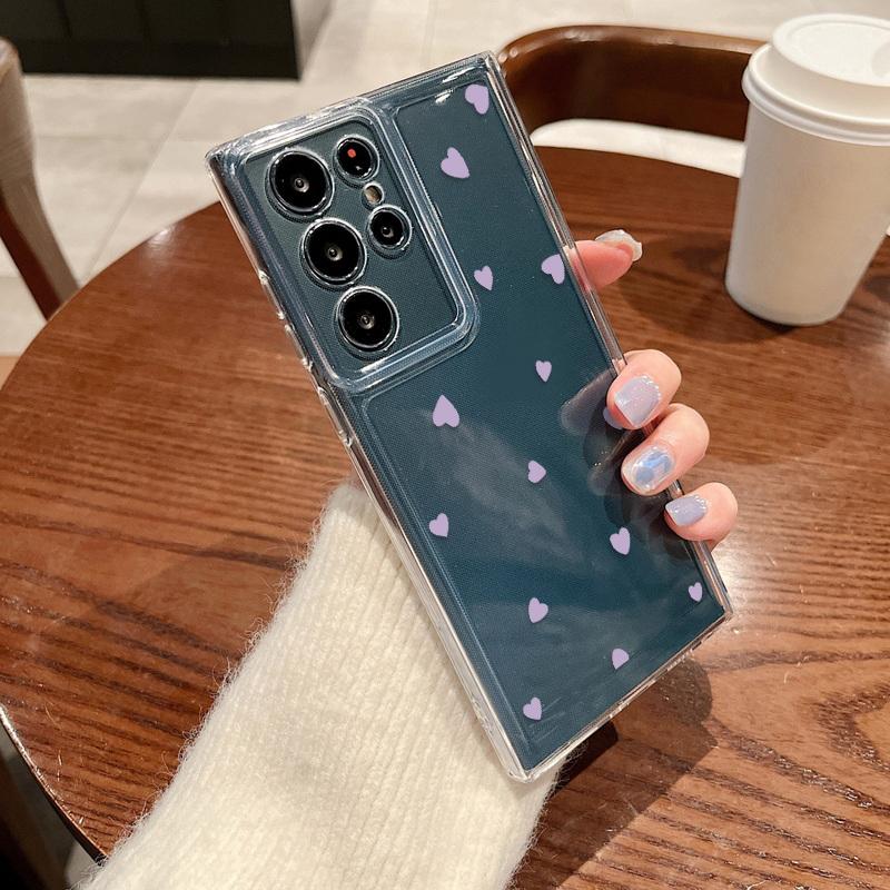 Cute Love Heart Print Phone Cover For Samsung S24 Ultra S23 S22 Plus S21 S20 FE A55 A54 A52 A35 A34 A14 Clear Soft Silicone Shockproof Case
