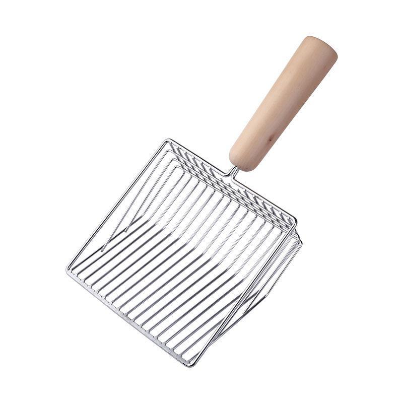 Metal Cat Litter Scoop Set with Large Wooden Handle and Candy Color Base