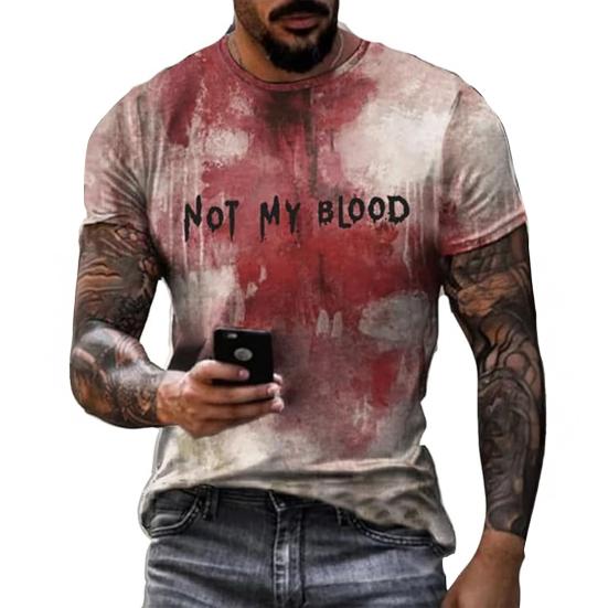 Мужская футболка на Хэллоуин, жуткая футболка с коротким рукавом и круглым вырезом, футболка с принтом пятен крови для наряда на Хэллоуин, вечеринка в стиле хоррор
