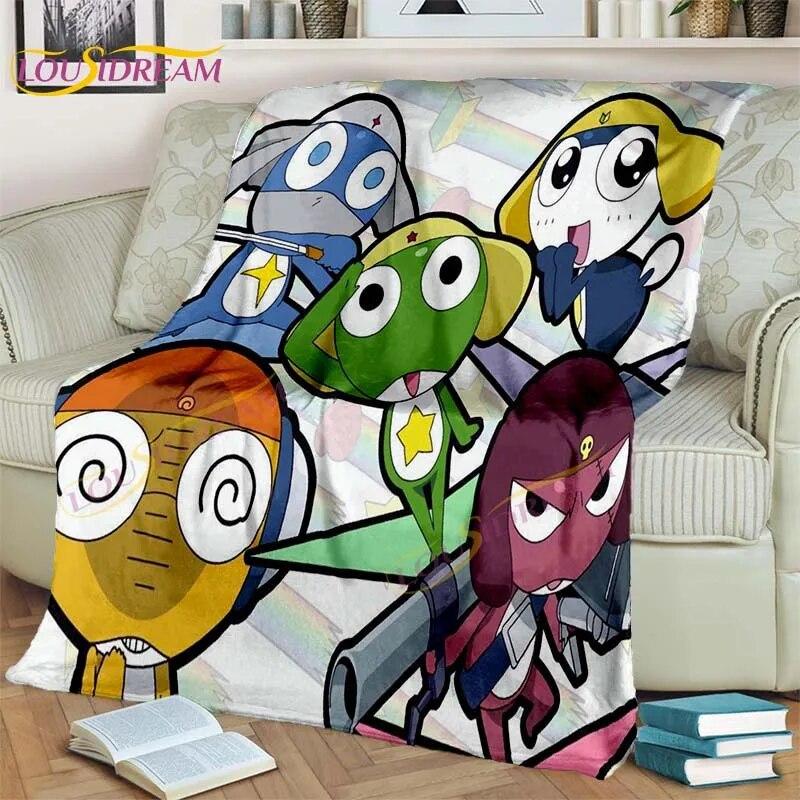 3D Cartoon Keroro Blanket Cute Frog Blanket Soft Lightweight Flannel Blanket for Living Room Bedroom Sofa Travel Camping Blanket