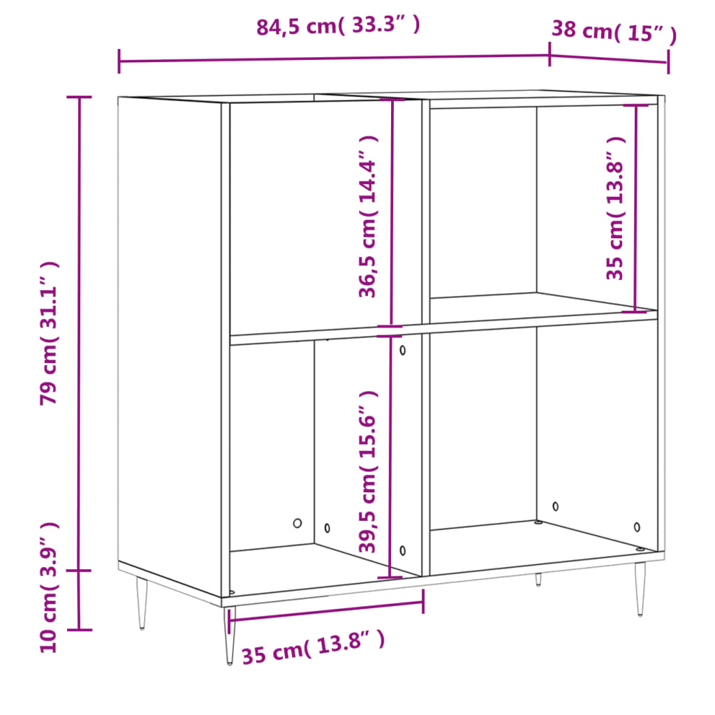 Record Cabinet Smoked Oak 84.5 x 38 x 89 cm Wood Based Panel