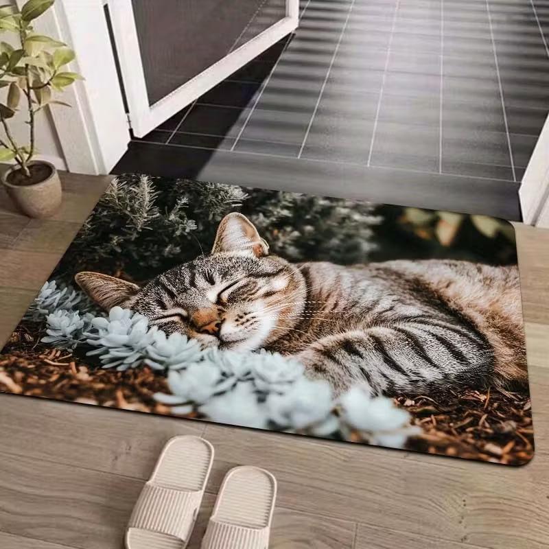 2D "Cute Little Cat Waiting for You To Come Home" Mat Welcome Mat Entrance Mat Soft and Comfortable Carpet Bathroom Entrance Mat