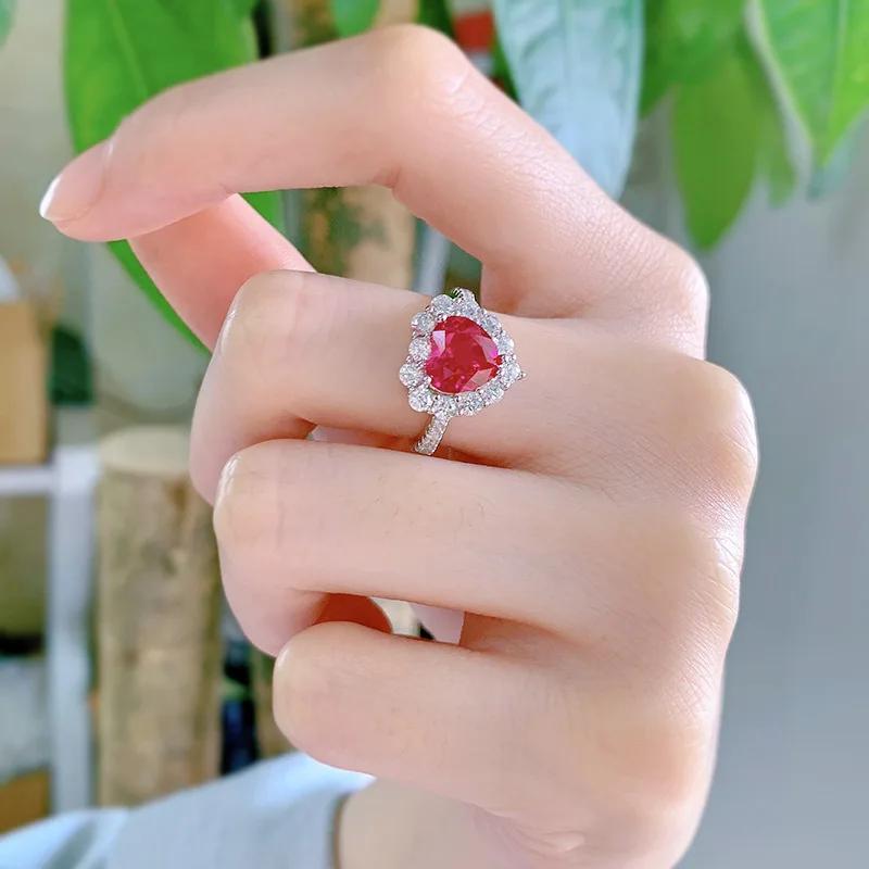 SpringLady Кольца из стерлингового серебра 925 пробы с рубиновым сердцем 8*8 мм и бриллиантами высокой чистоты для женщин, свадебные, изящные ювелирные изделия, подарки