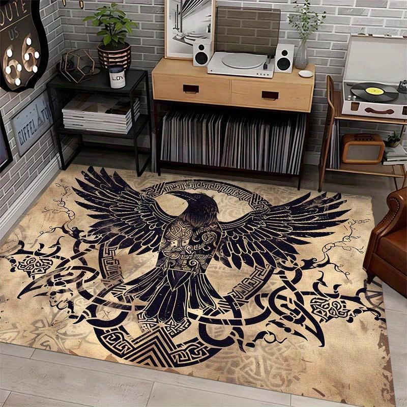 Viking Raven Crest Area Rug - Mat for Living Room, Bedroom, Office, Home Decor for Viking Fans