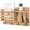 Mail Organizer for Wall Mount Rustic Wood with Key Hooks Hallway Farmhouse Decor Letter Sorter with Floating Shelf