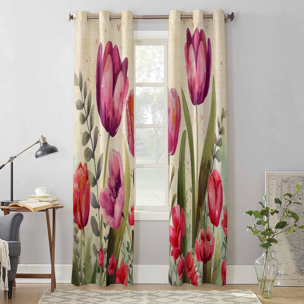 Цветочные листья тюльпана, занавески для гостиной, роскошные занавески для спальни, кухонные жалюзи, шторы