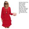Women Dress Solid Color Multi Layered Cake Dress Round Neck Long Sleeve Mini Dress Vacation Club Wear