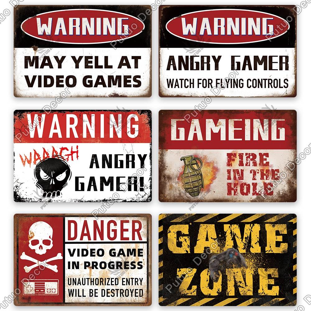 Decor Funny Gamer Metal Signs Vintage Tin Sign Gamer At Work Retro Signs for Home House Club Game Room Man Cave Wall Decor