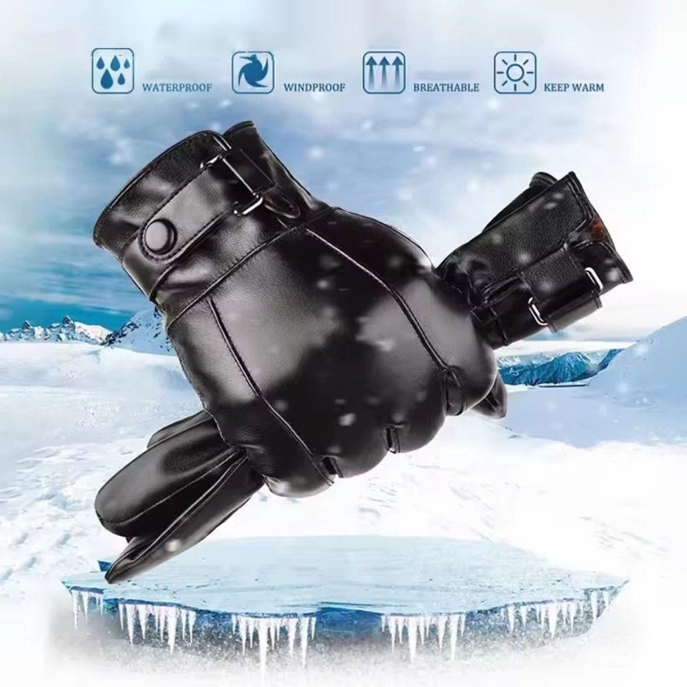 Thickened PU Leather Gloves Thermal Fleece Winter Gloves New Touch Screen Gloves Skiing