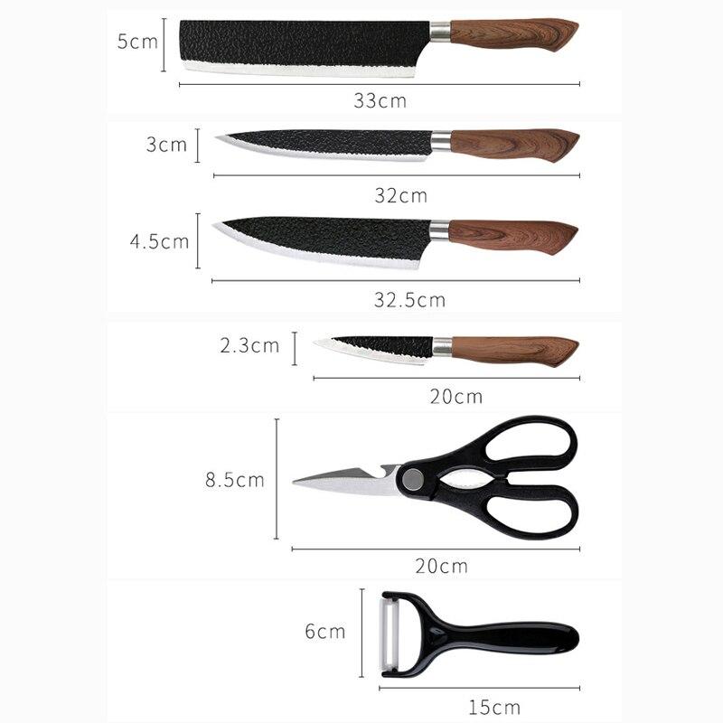 6 шт., набор кухонных ножей из нержавеющей стали, ножи шеф-повара, нож для нарезки мяса, нож для фруктов, овощечистка, ножницы