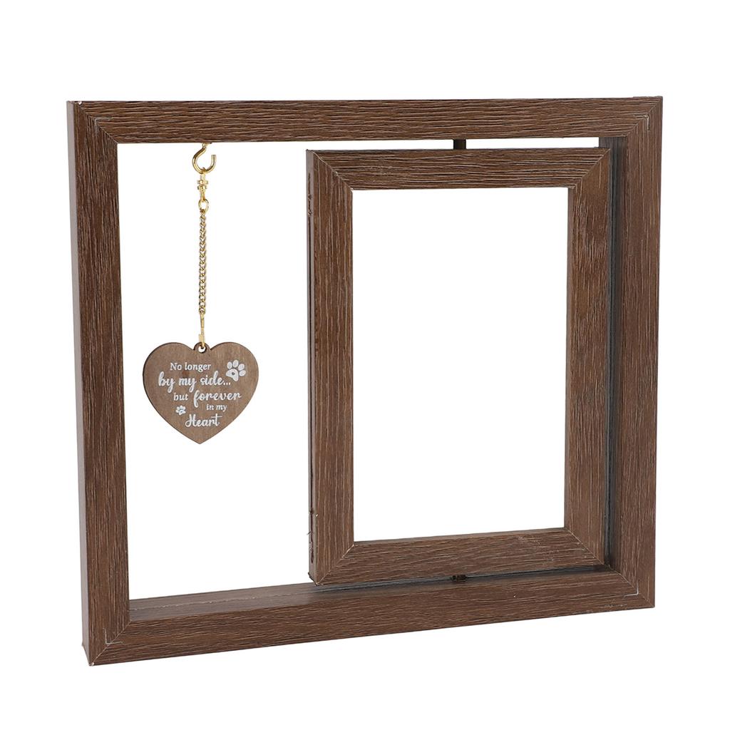 Dog Rotating Picture Frame Solid Wood Double Sided Heart Pendant Pet Memorial Photo Frame for Home