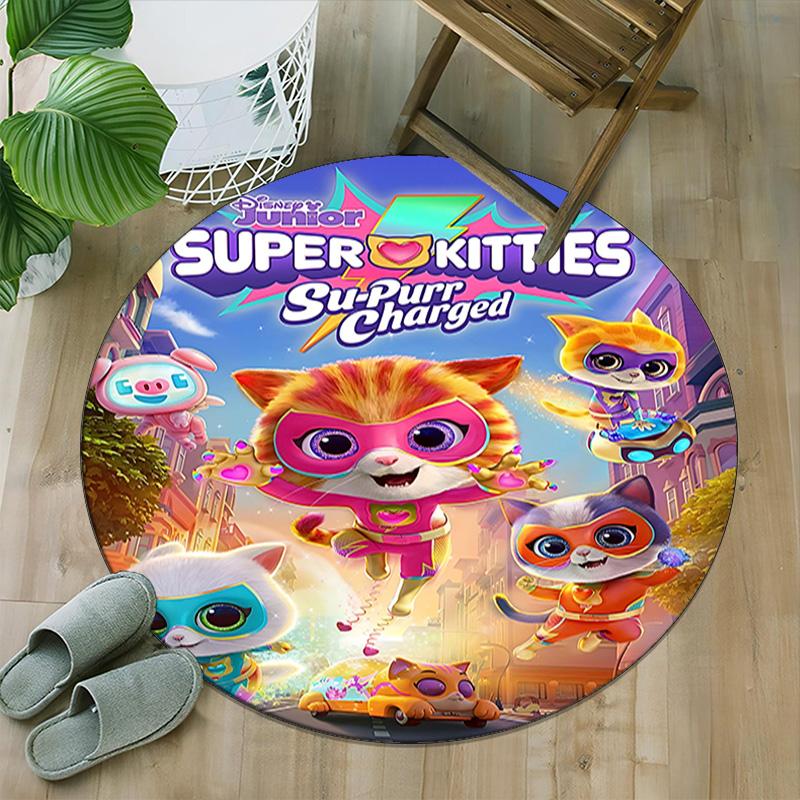 1pc Super Kitties Adventures2 Print Round Carpet Chair Round Carpet Suitable for Bedroom Living Room Home Decorative Carpet