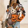 Women Plus Size V Neck Long Sleeve Halloween Sloth Printed Curved Hem Top