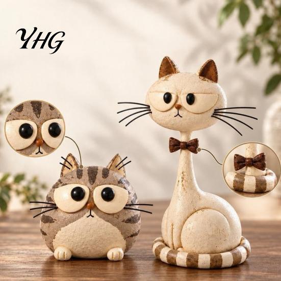 Resin Ornaments for Home Decor Farmhouse Cat Figurine, Creative Country Style Animal Statue, Rustic Hand Painted Figurines Mouse Sculpture Living Room