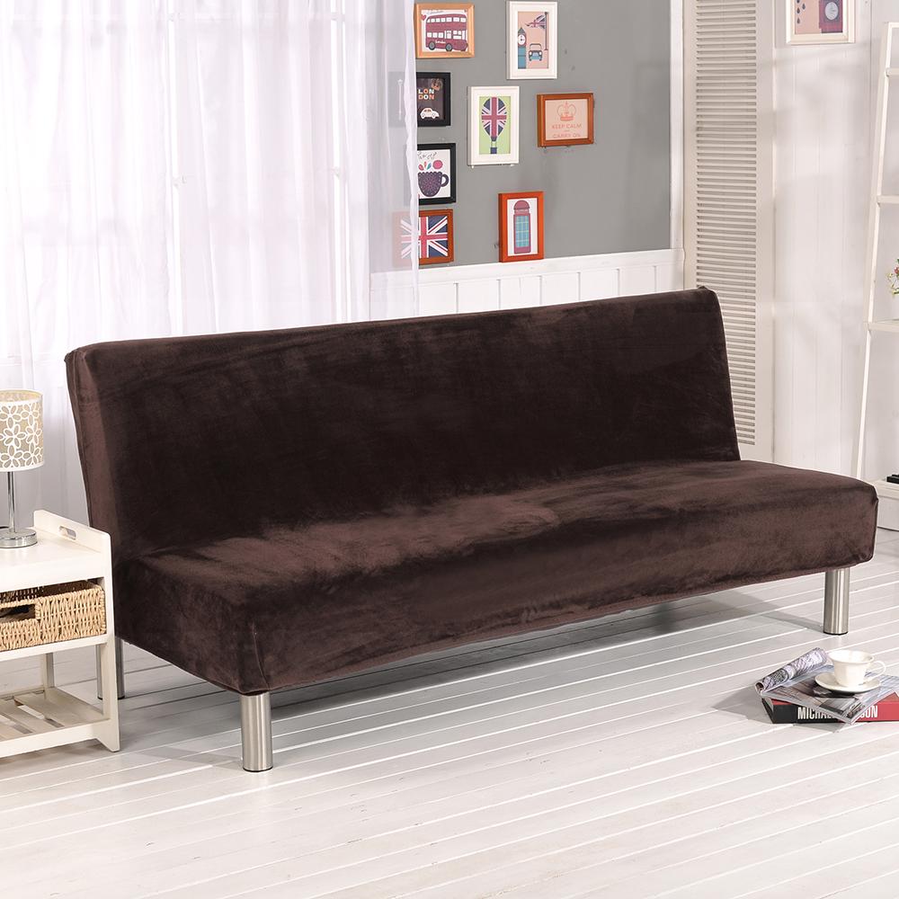 Velvet Plush Armless Sofa Bed Cover Folding Seat Slipcover Modern Stretch Sofa Bed Covers Elastic Couch Protector Home Hotel